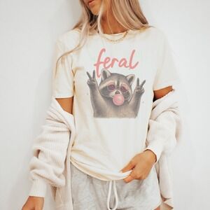 Chill Raccoon Graphic Tee with Sunglasses and Peace Signs